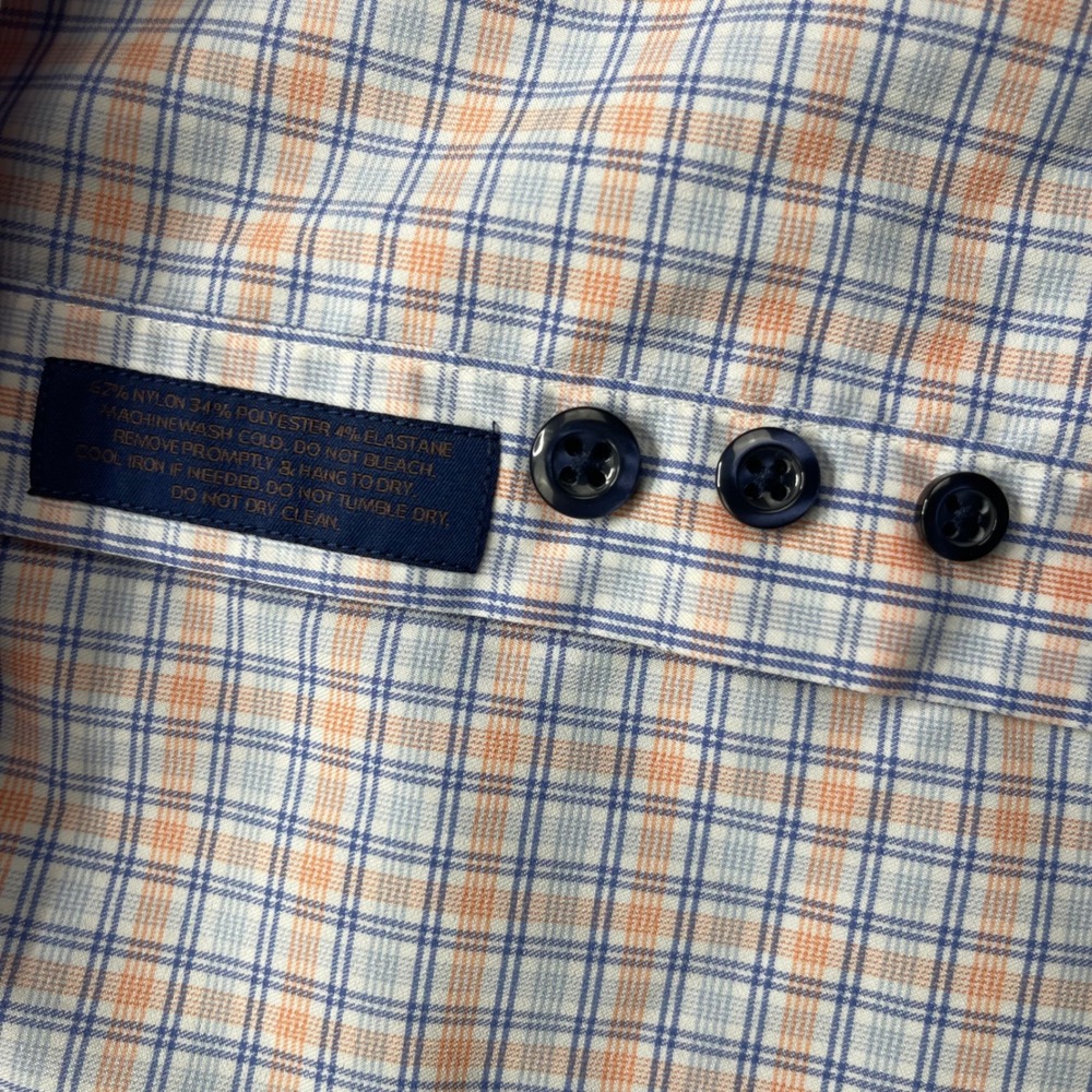 David Donahue Performance Trim Fit Dress Shirt Mens 16.5 36/37 Blue Orange Plaid - Picture 7 of 10